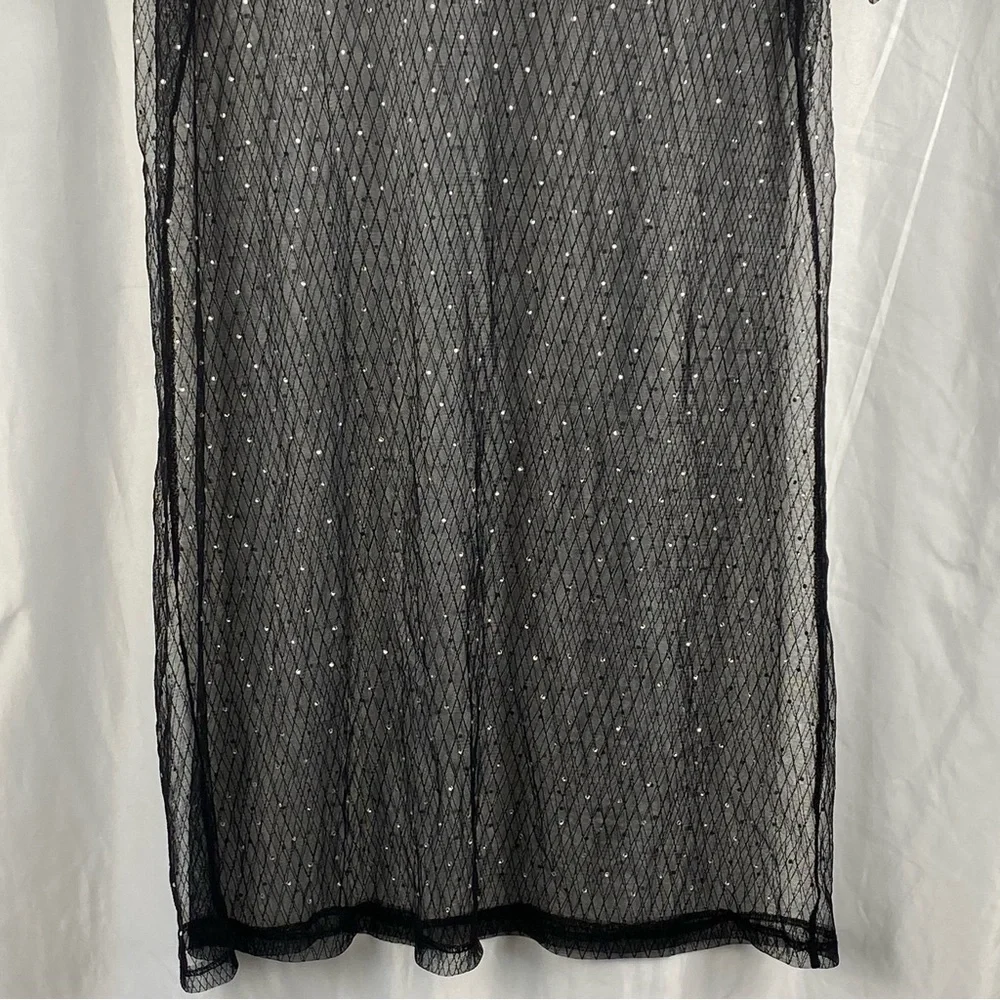 Fashion Nova Black Sheer Short Sleeve Dress with Silver Accents Size Medium - Picture 6 of 16